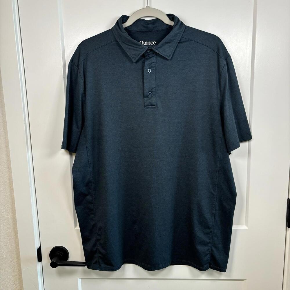 Quince Men Flowknit Breeze Performance Polo Heather Ocean Navy Sleeved Top L